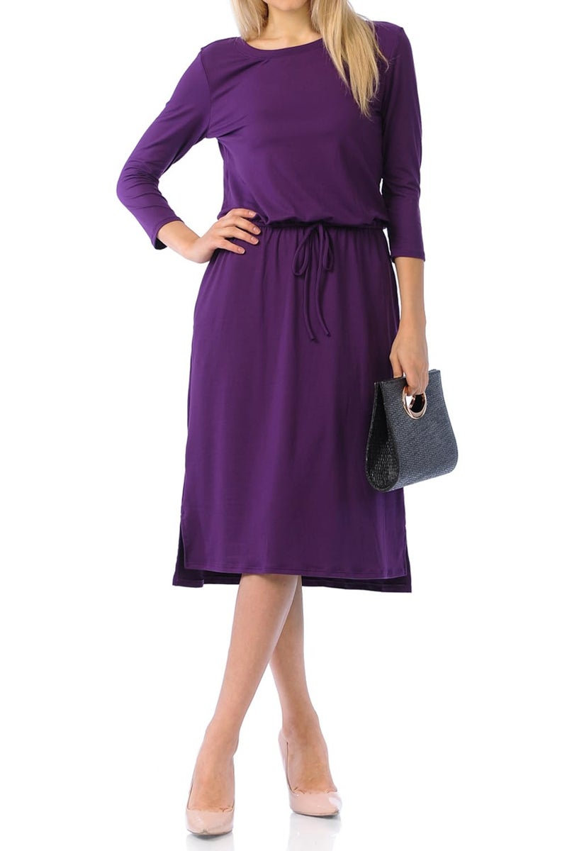 iconic luxe Women's Relaxed Midi Dress with Elastic Waist Medium Purple - Image 2